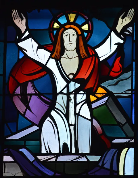 Kirchenfenster - Jesus breitet die Hände aus